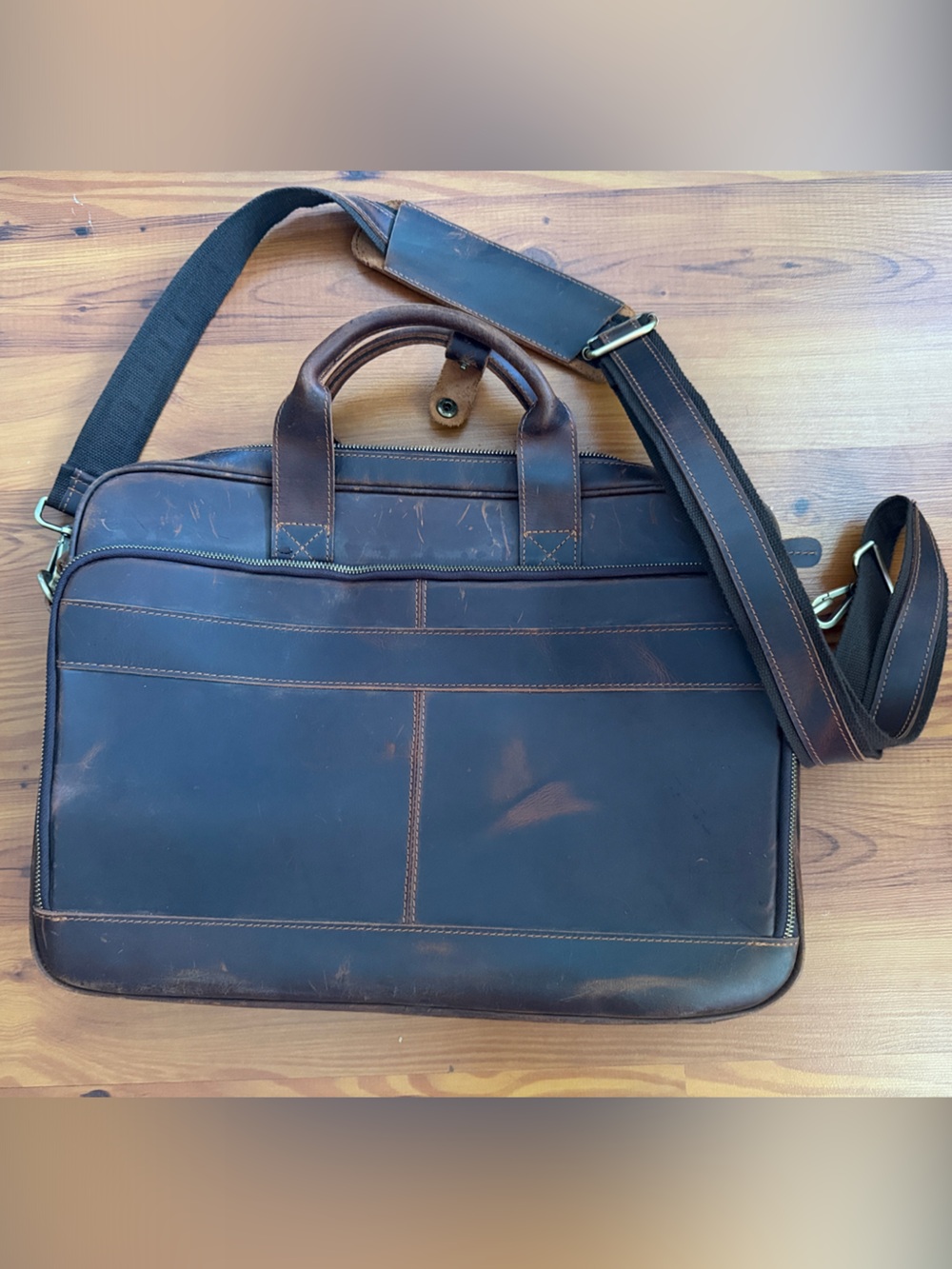 Classic Brown Leather Messenger Bag for Men - Adjustable Shoulder Strap